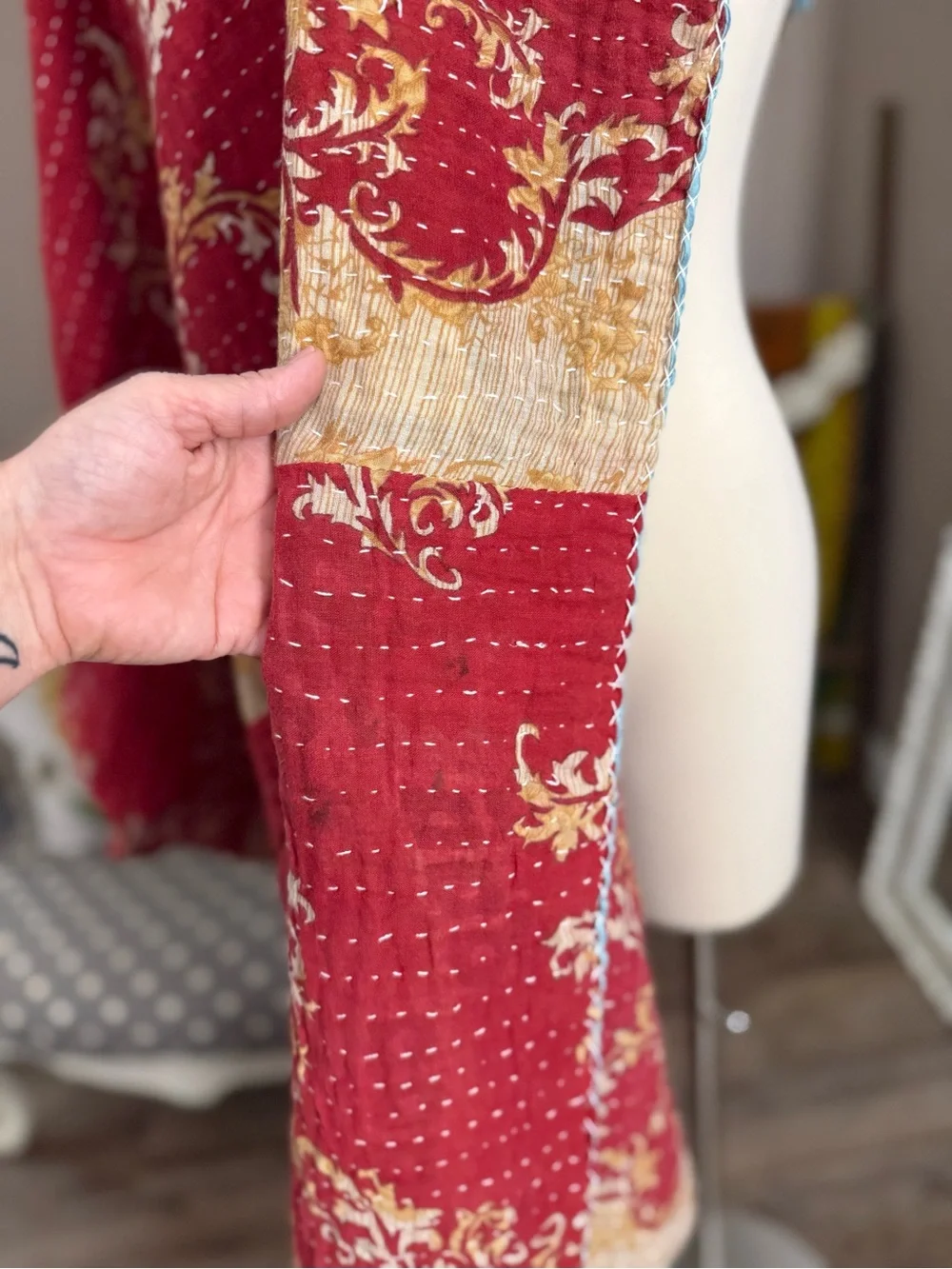 Handmade Twin 79”x51” Kantha Quilt